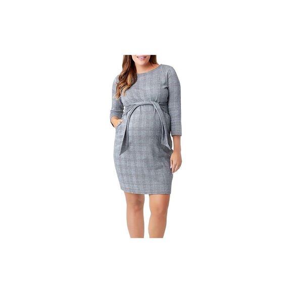 NOM Dresses & Skirts - NOM Womens Gray Houndstooth Long Sleeve Above The Knee Sheath Dress Size: S